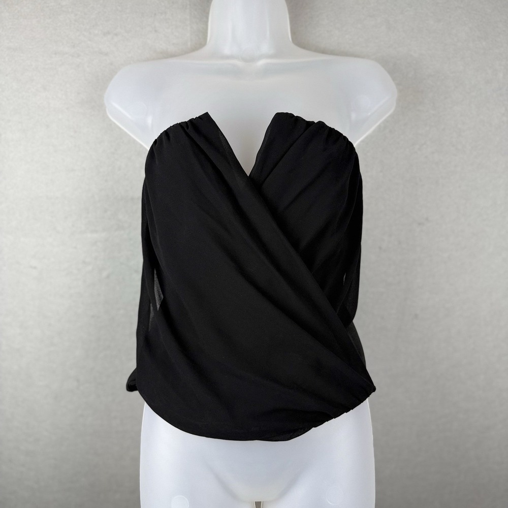 Vtg‎ Charlotte Russe Black Strapless Crossover Chiffon Draped Notched Top Sz L